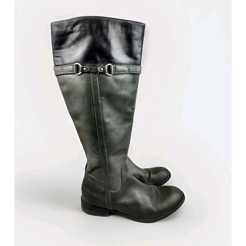 Clarks Pita‎ Topeka Knee High Riding Boots Women's 10 Grey Black Leather